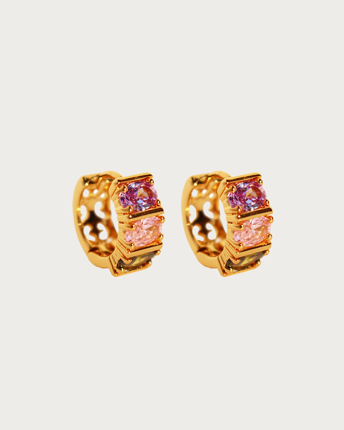 Ethel Colorful Stone Hollow Golden Hoop Earrings