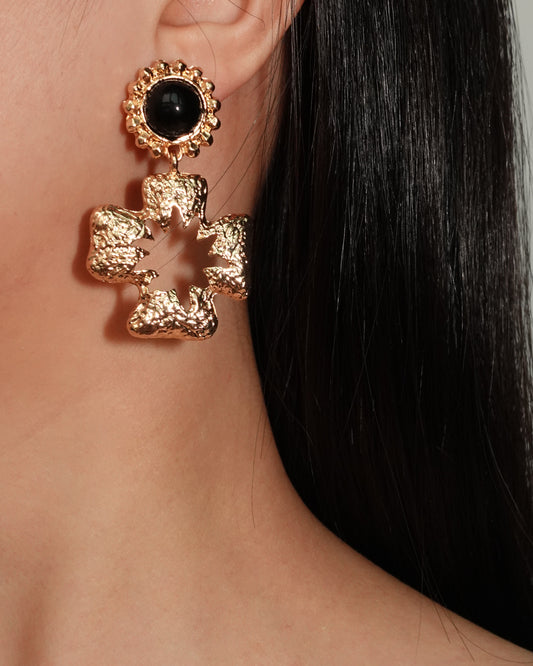 Merry Cross Black Golden Statement Earrings