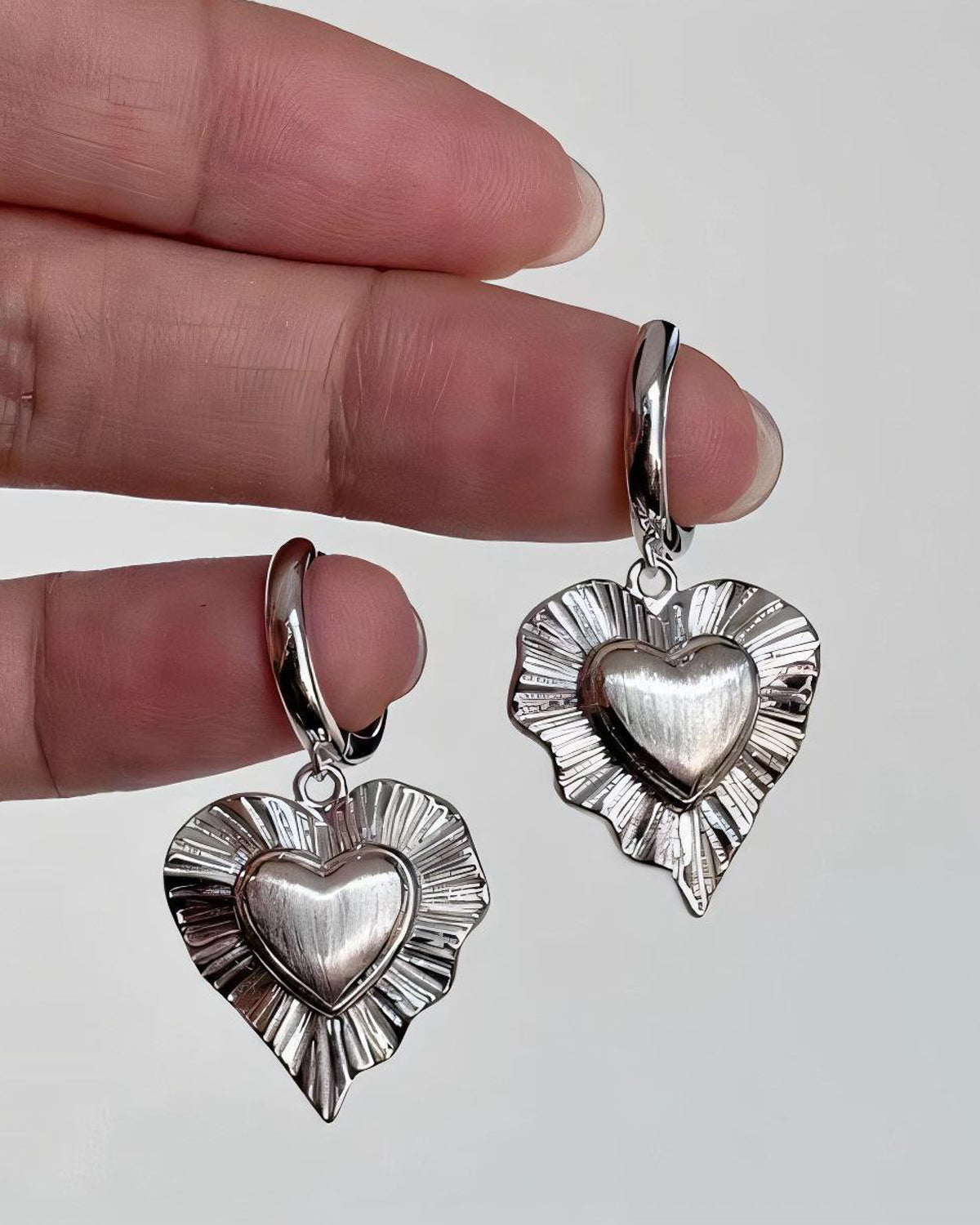 Pandora Crease Heart Silver Hoop Earrings