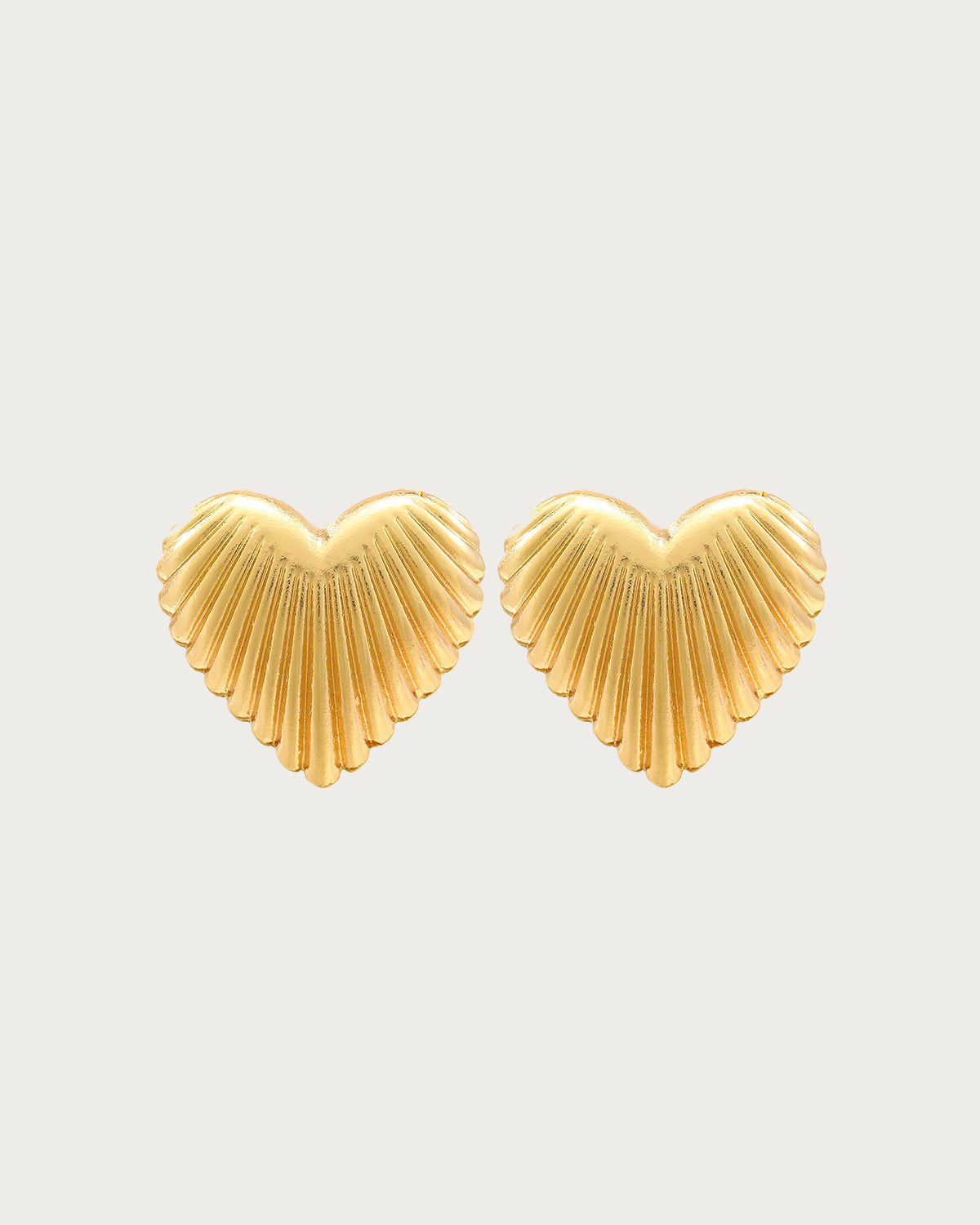 Cara Retro Ribbed Heart Golden Stud Earrings