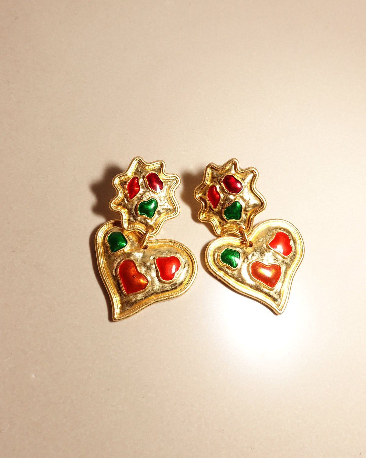 Megan Retro Heart Golden Drop Earrings
