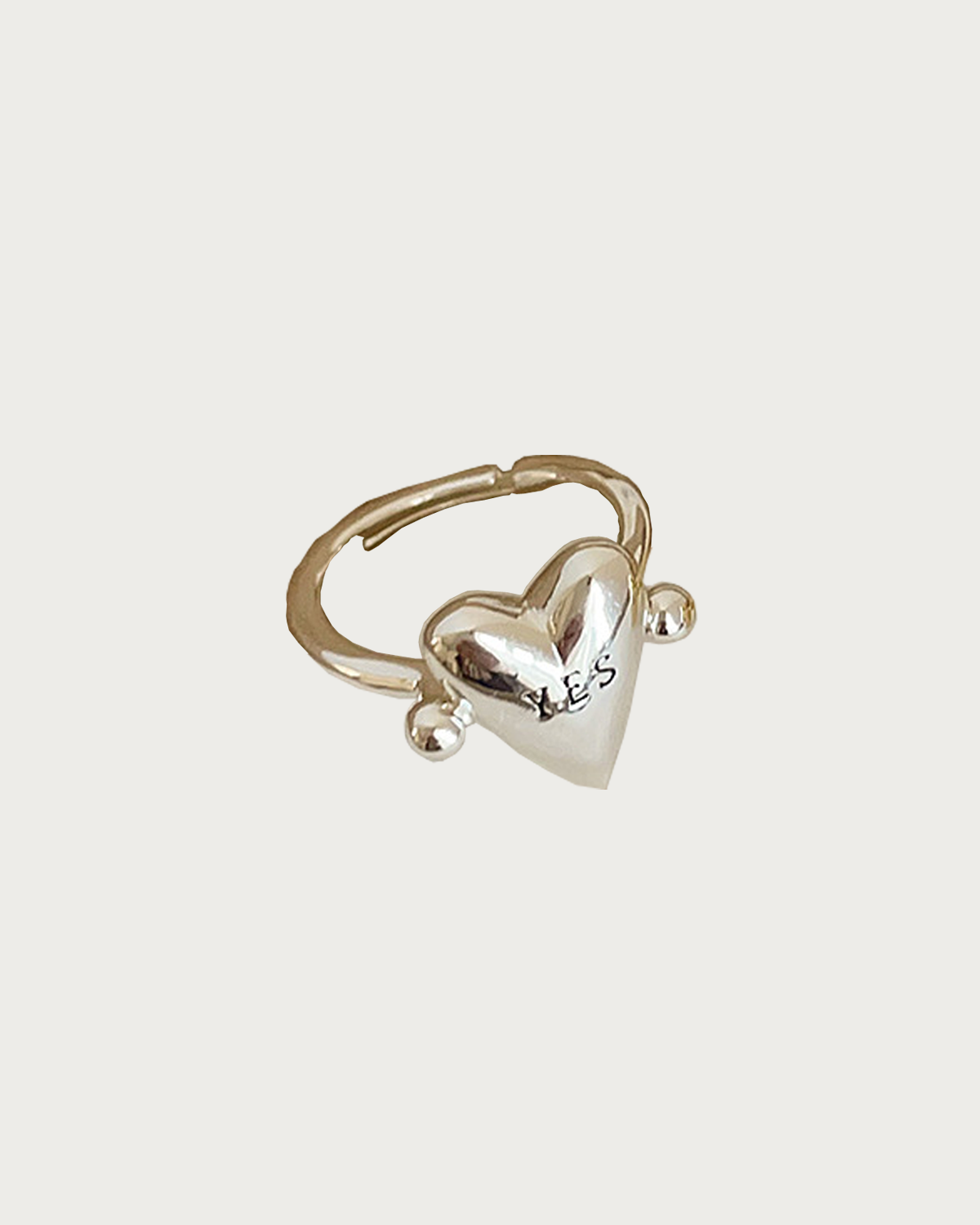 Arlene Yes or no Polished Heart Letter Silver Ring