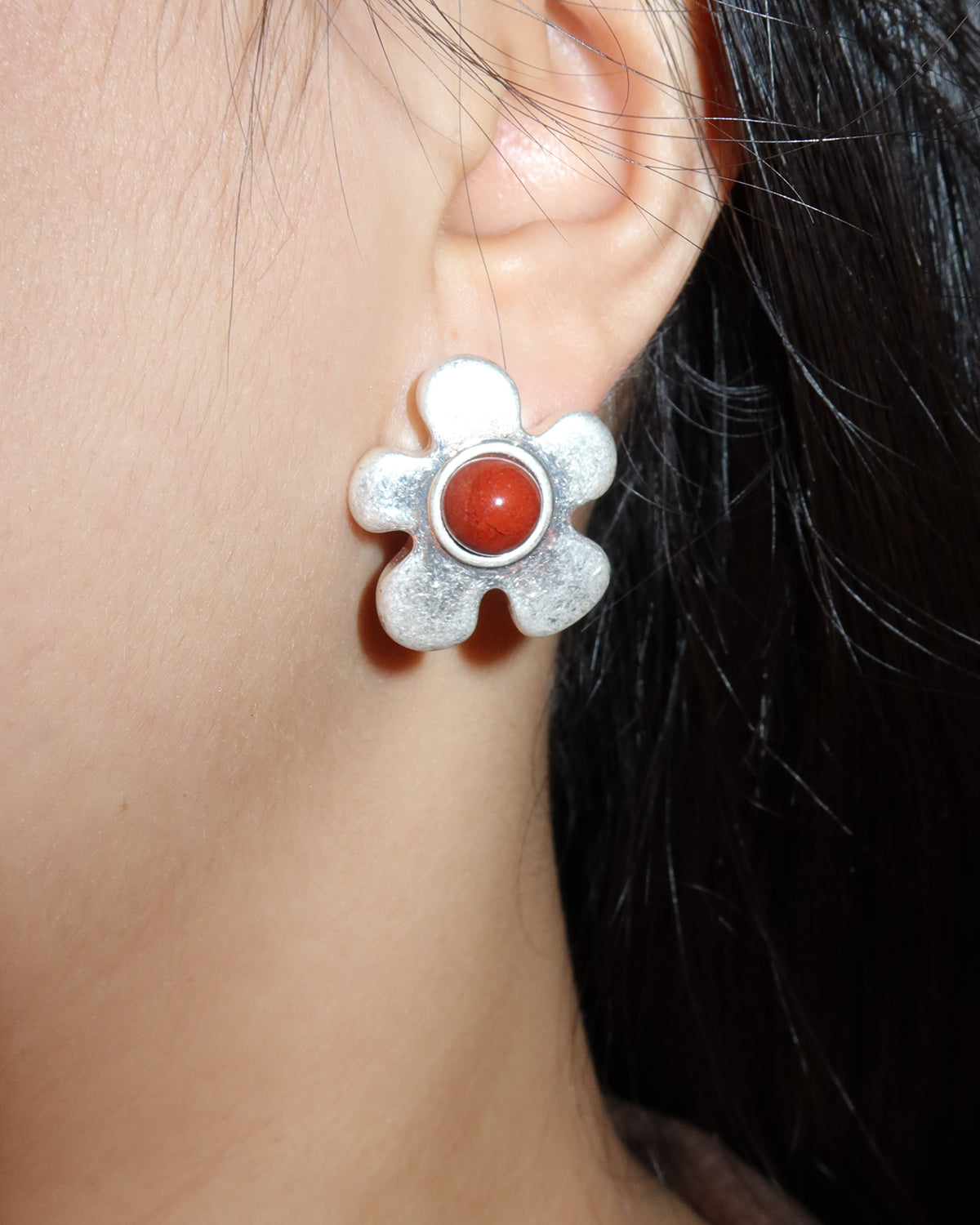 Susie Natural Stone Flower Siliver Stud Earrings