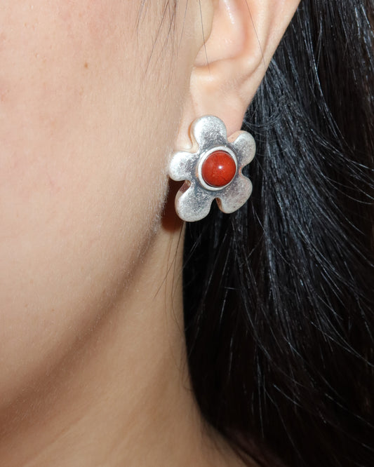 Susie Natural Stone Flower Siliver Stud Earrings