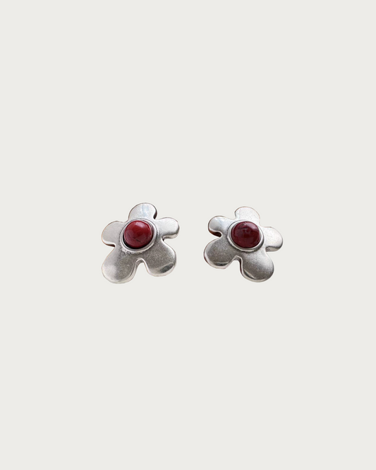 Susie Natural Stone Flower Siliver Stud Earrings