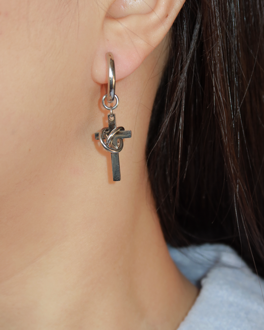 Camille Bound Cross Drop Silver Earrings