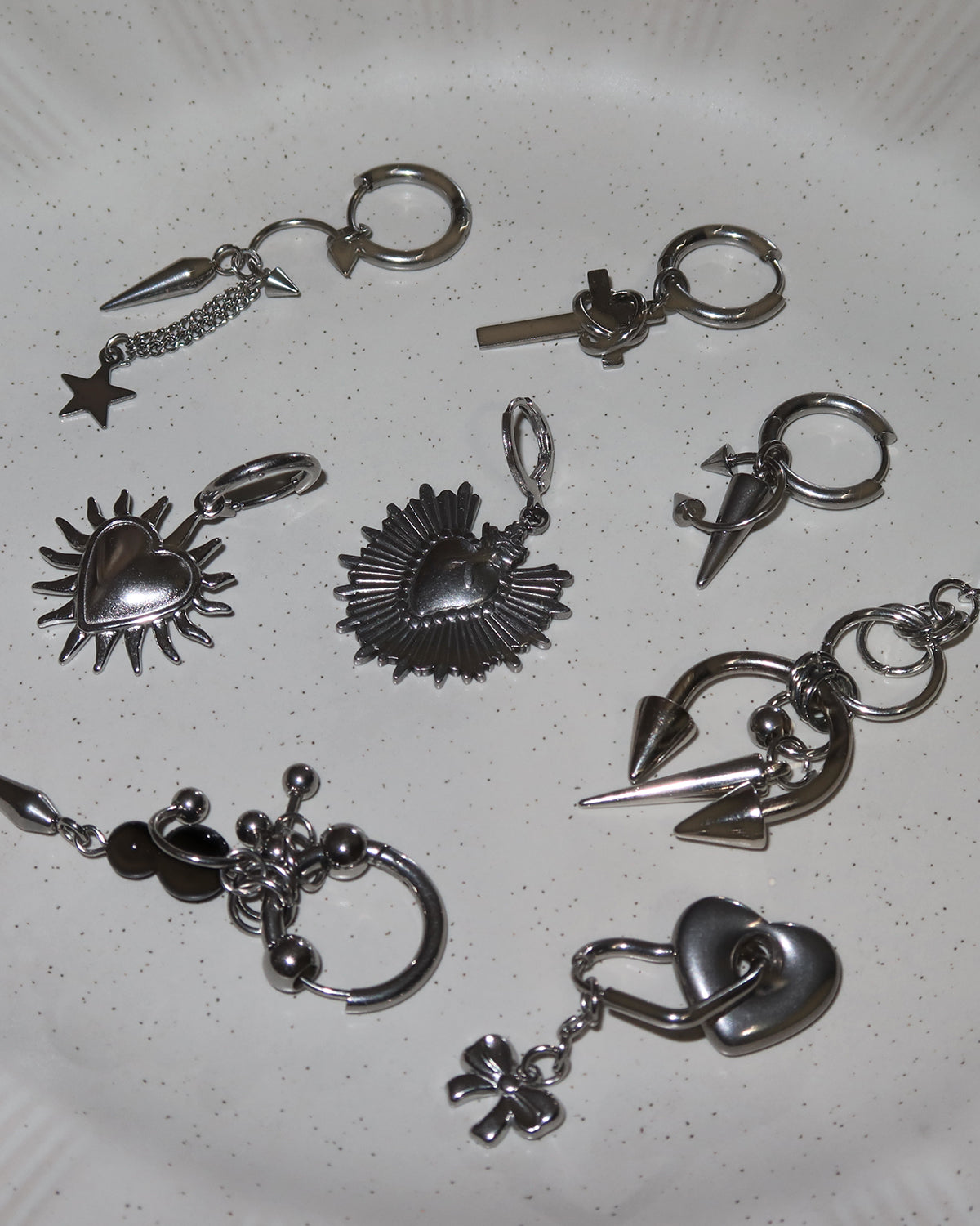 Tess Double Spike Stud Chain Silver Rivet Earrings