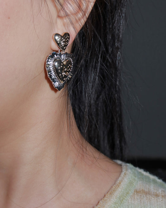 Linda Vintage Firework Heart Golden Earrings