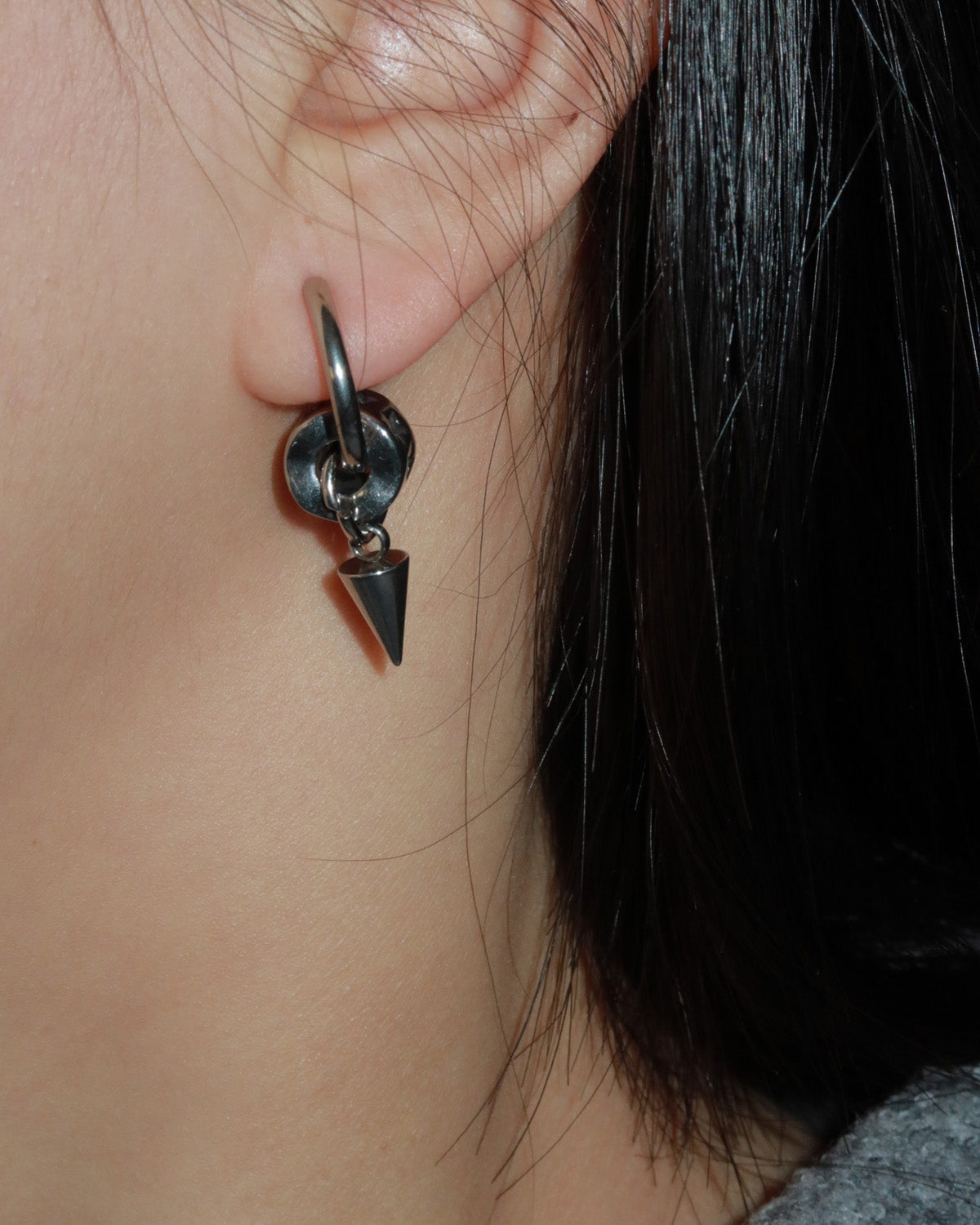 Vesper Rivet Black Star Silver Hoop Earrings