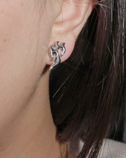 Blaze Flame Punk Silver Stud Earrings