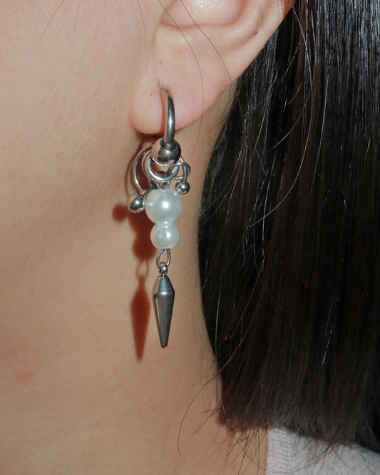 Giselle Pearl Cone Silver Hoop Earrings