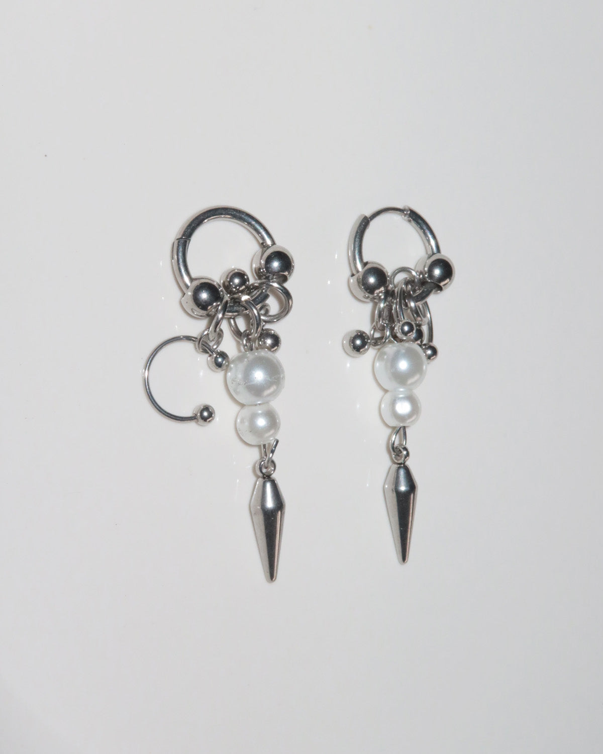 Giselle Pearl Cone Silver Hoop Earrings