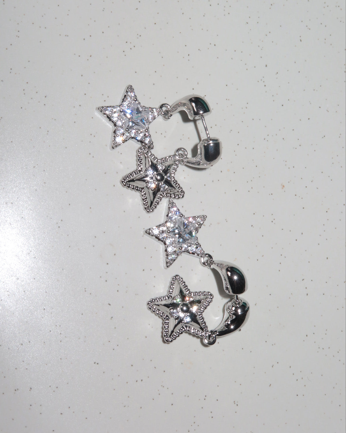 Laura Rhinestone Star Silver Drop Earrings