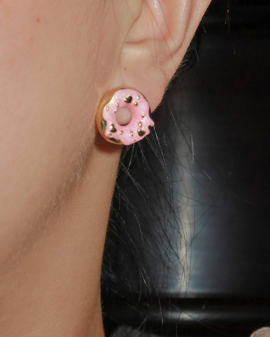 Fifi Sweet Pink Glaze Golden Stud Earrings