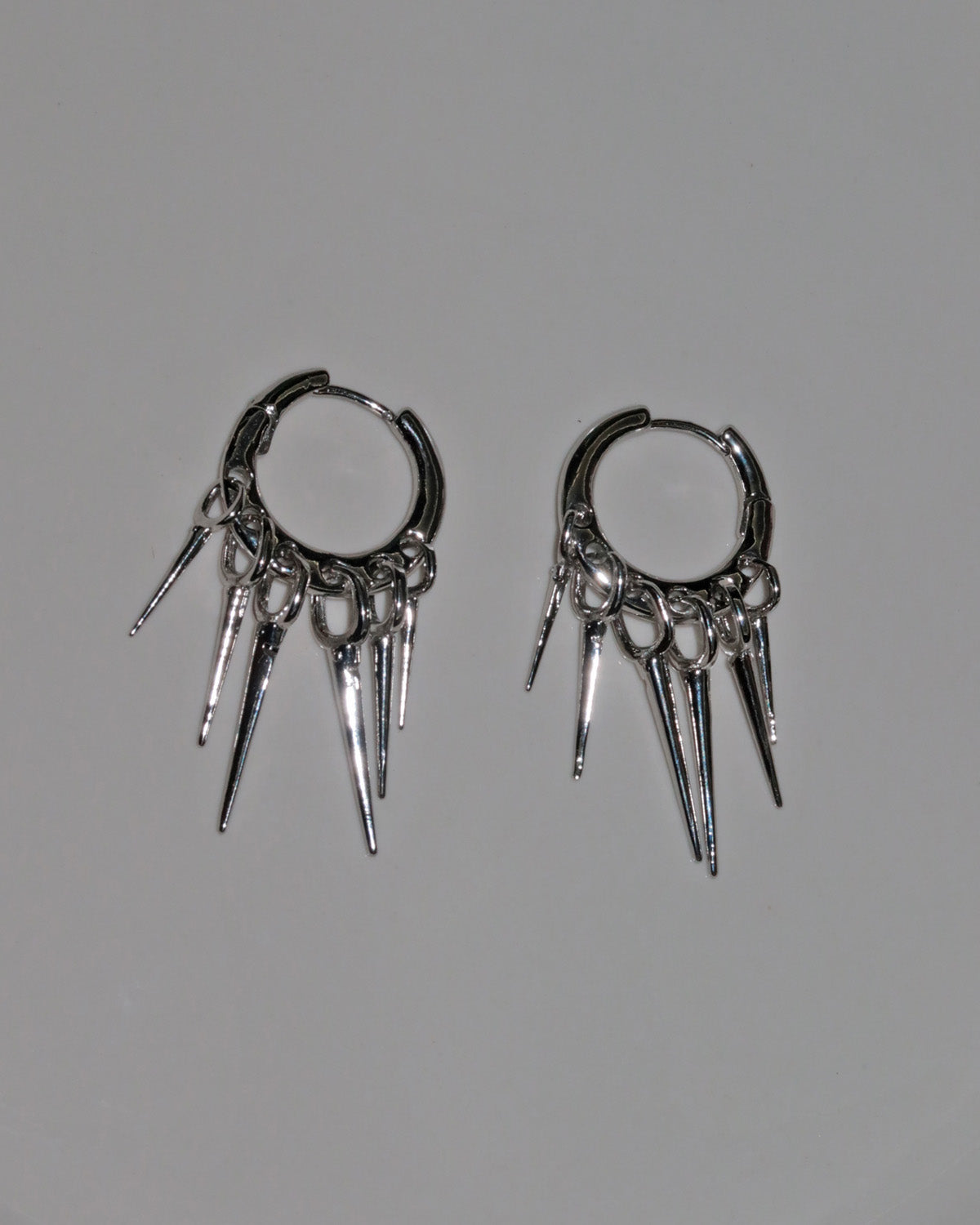 Static Spike Fringe Silver Hoop Earrings