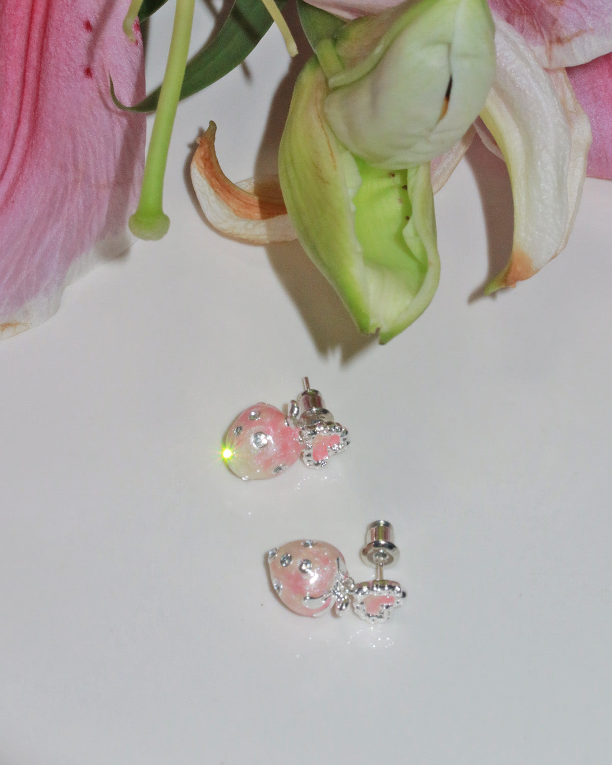 Arabella Strawberry Heart Silver Stud Earrings
