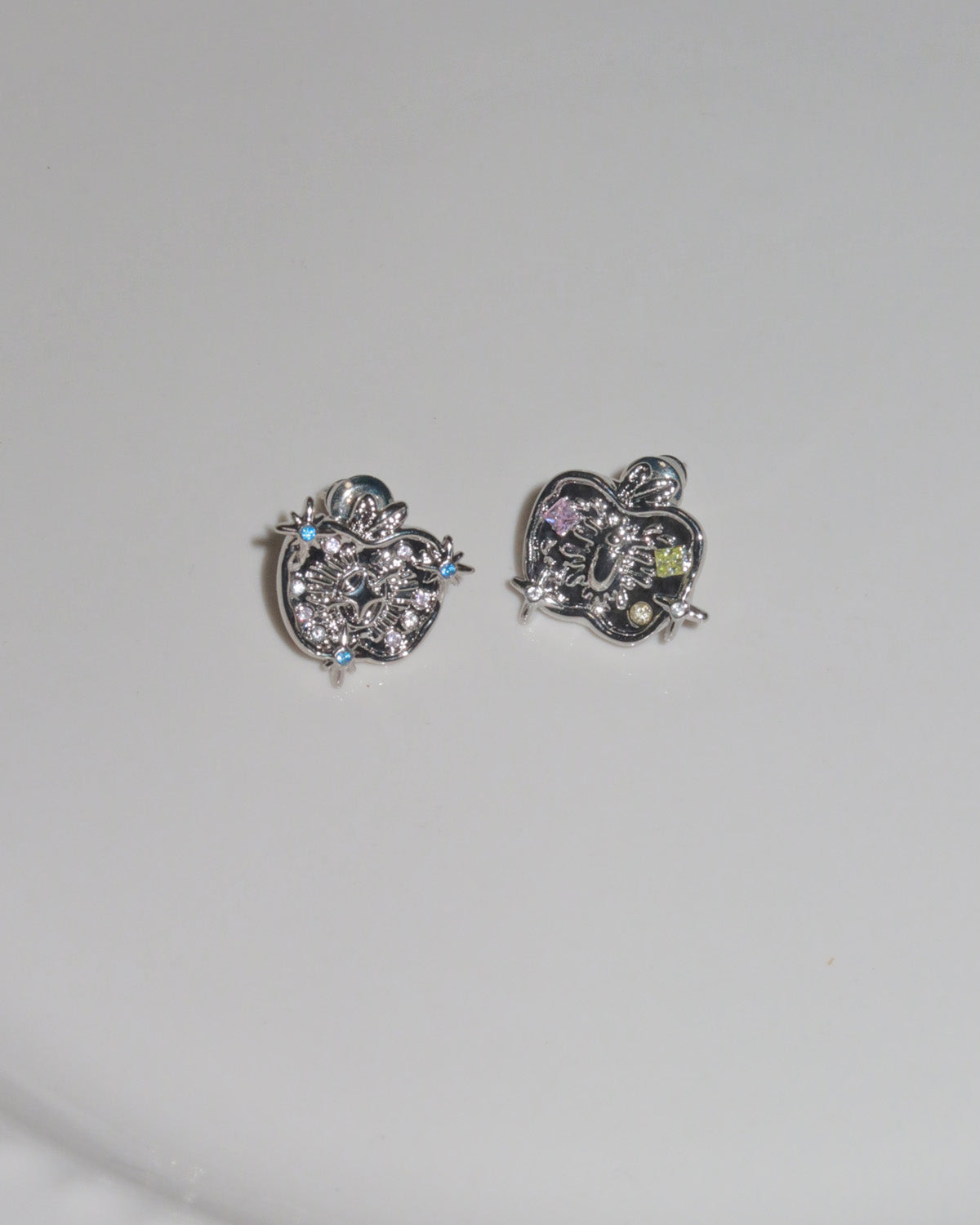 Cressida Mismatched Gem Apple Silver Stud Earrings