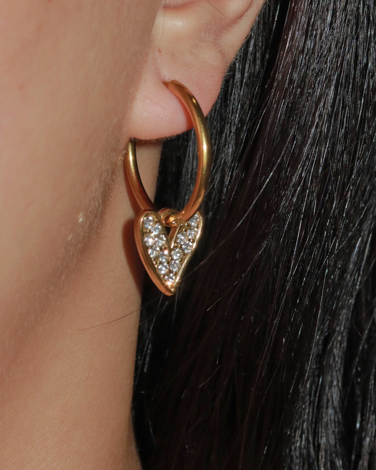 Tone Heart Crystal Silver Hoop Earrings