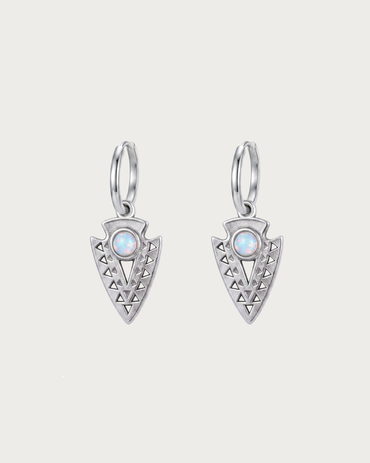 Nyra Red Tribal Arrowhead Silver Hoop Earrings