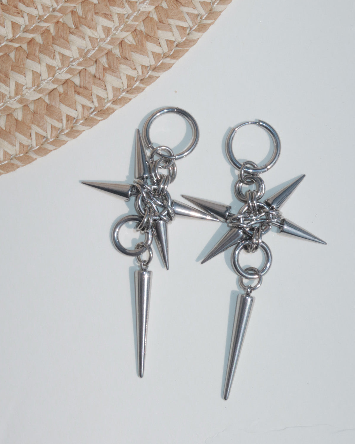 Nexus Gothic Punk Spike Silver Hoop Earrings