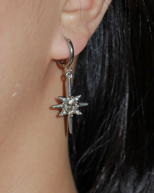 Estelle Celestial Starburst Charm Silver Earrings