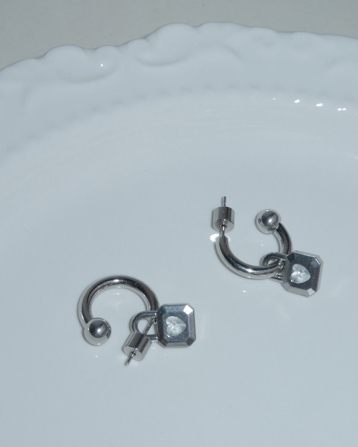 Sybil Heart Lock Silver Drop Earrings