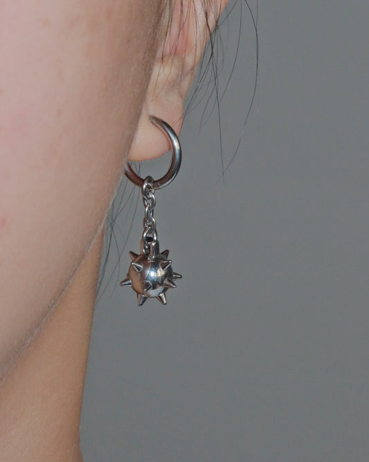 Veda Mace Charm Long Silver Drop Earrings
