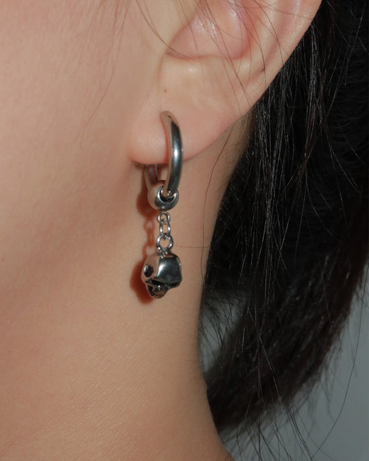 Morta Edgy Skull Silver Hoop Drop Earrings