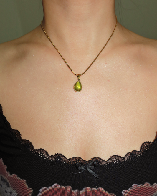 Aurora Waterdrop Green Golden Pendant Necklace