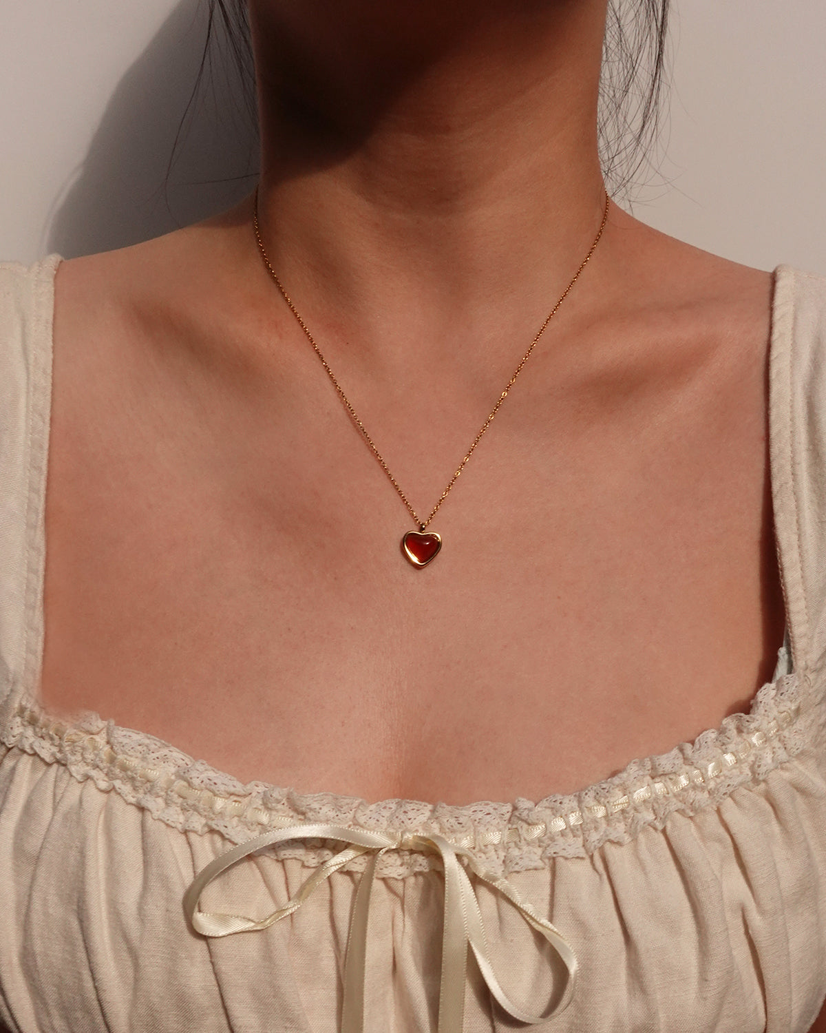 Red Carnelian Stone Heart Golden Pendant Necklace
