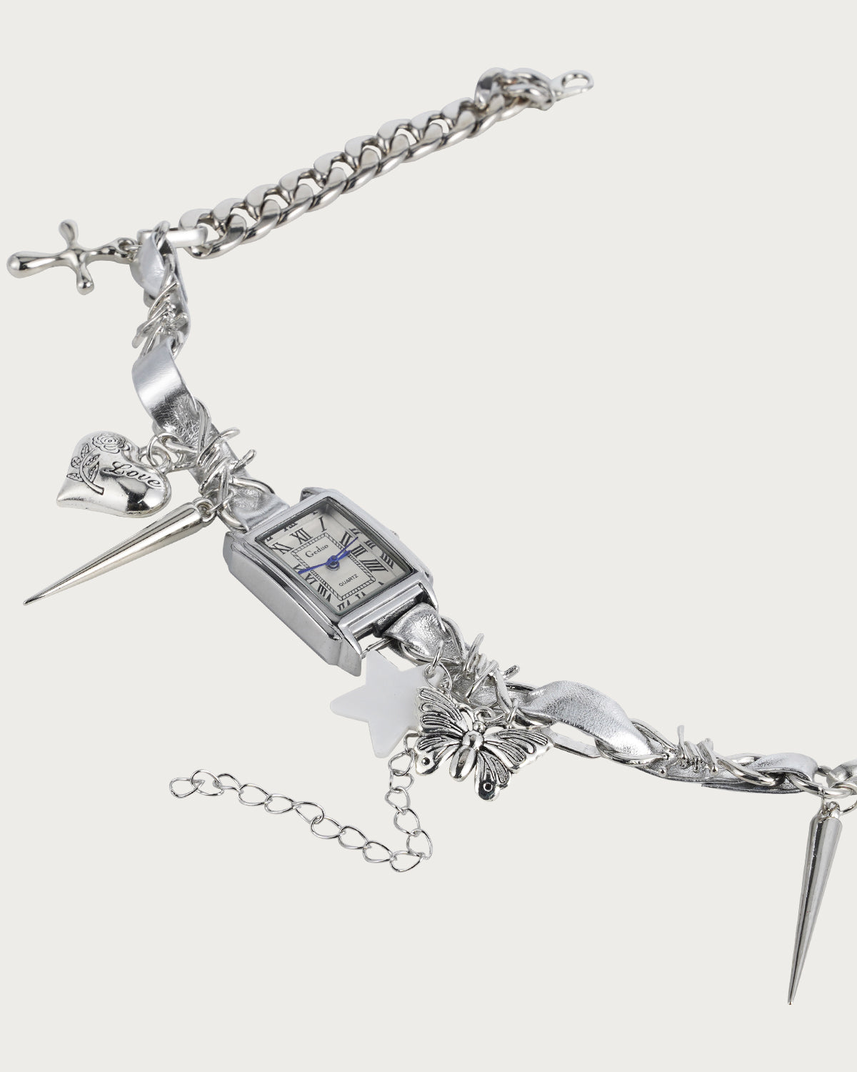 Gargantilla de plata con forma de corazón y reloj