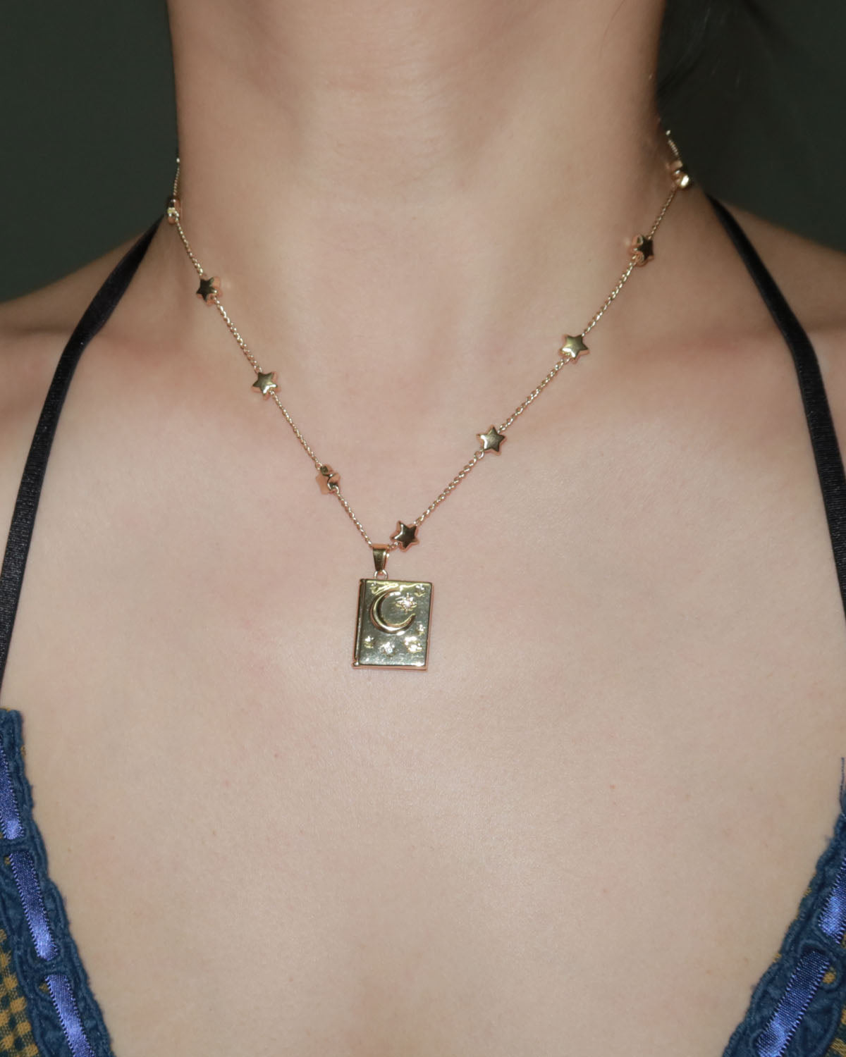 Daphne Soulmate Book Moon Locket Golden Pendant Necklace