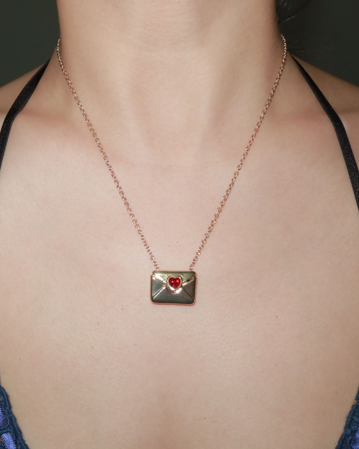 Lucy Letter Heart Red Golden Pendant Necklace