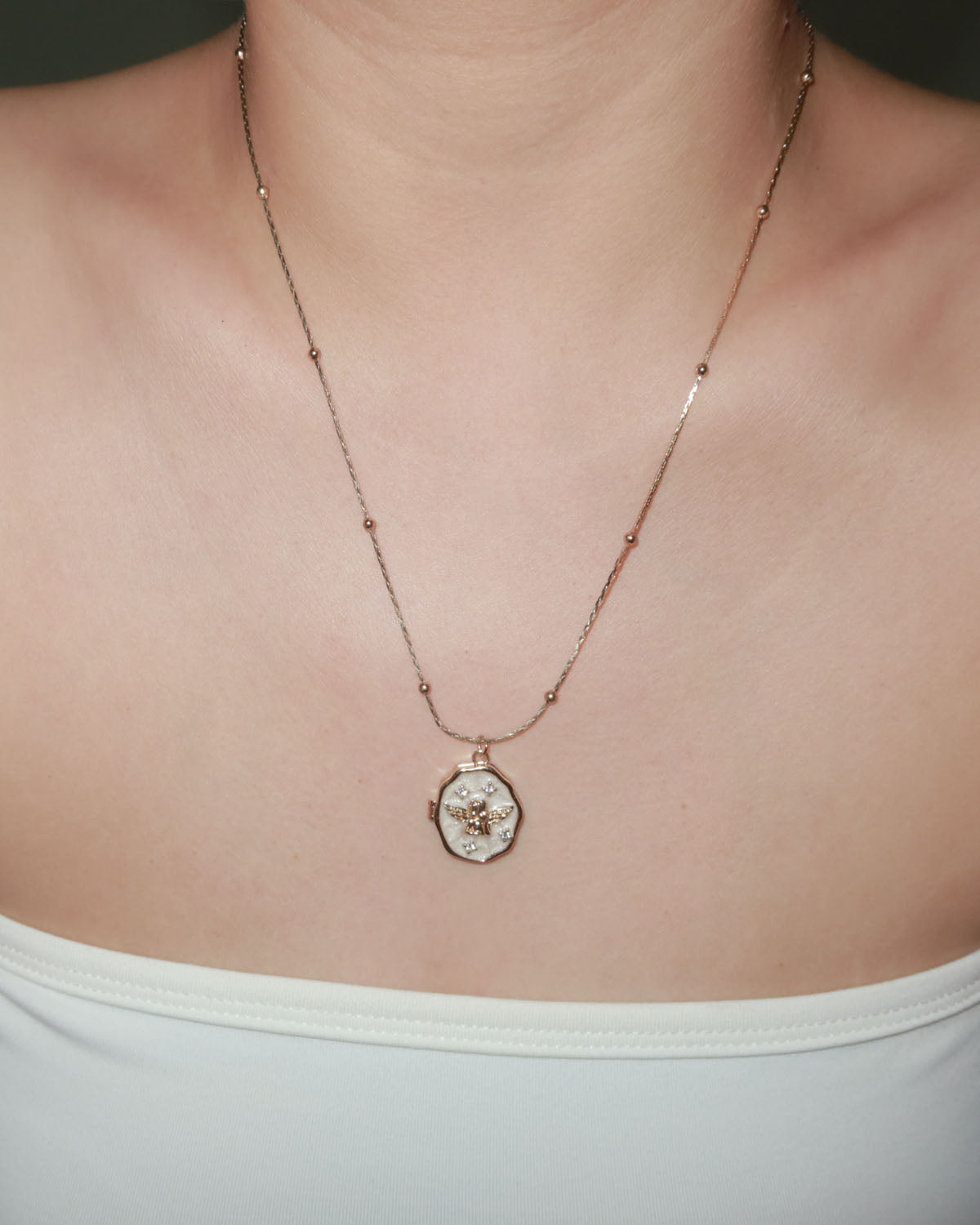 Enamel Angle Shell Locket Golden Pendant Necklace