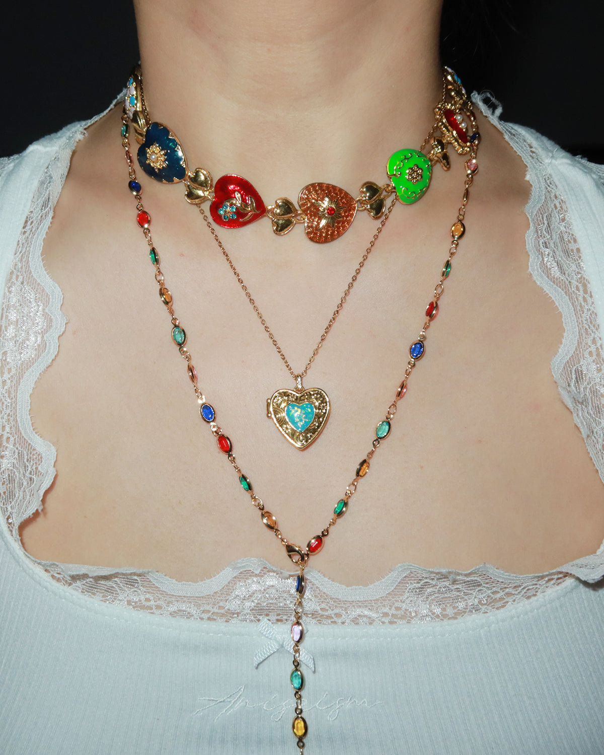Juliet Heart Locket Blue Golden Pendant Necklace