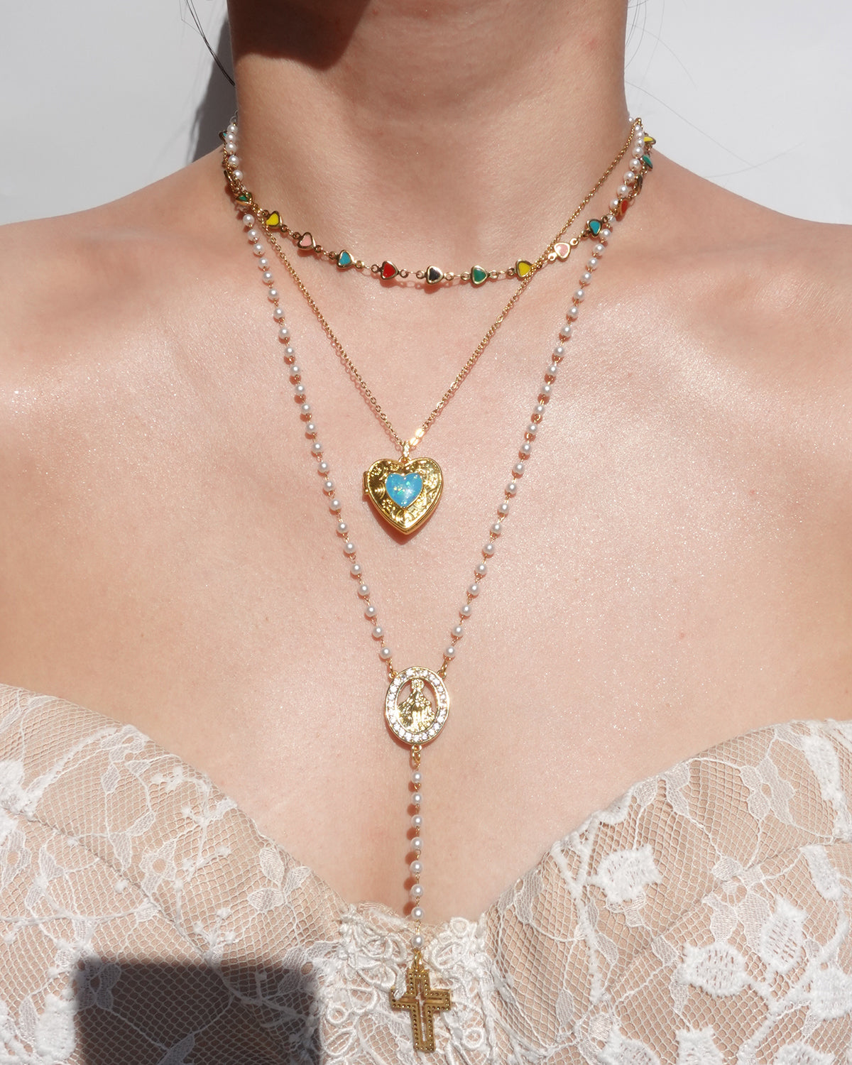 Juliet Heart Locket Blue Golden Pendant Necklace