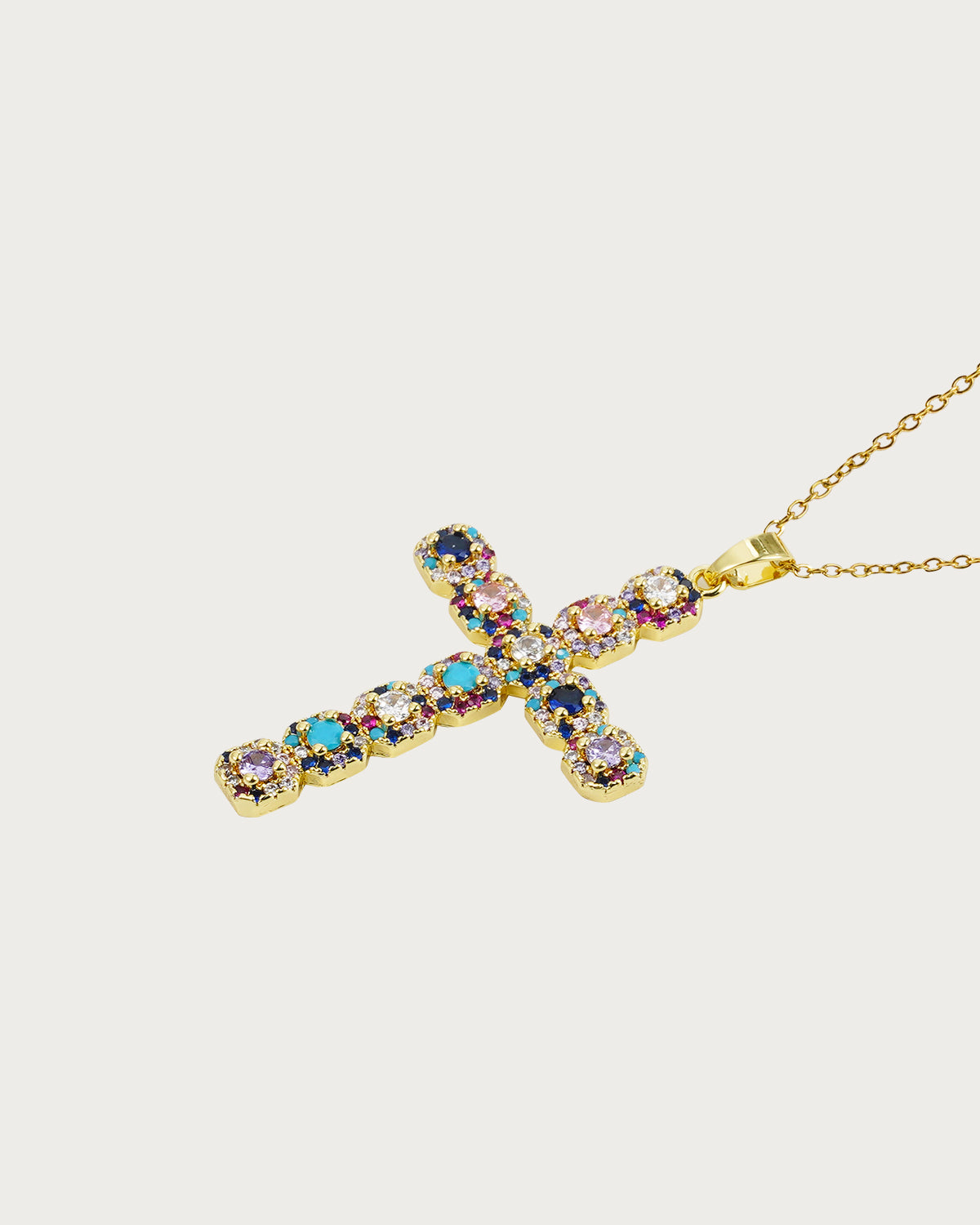 Evangeline Colorful Cross Golden Pendant Necklace