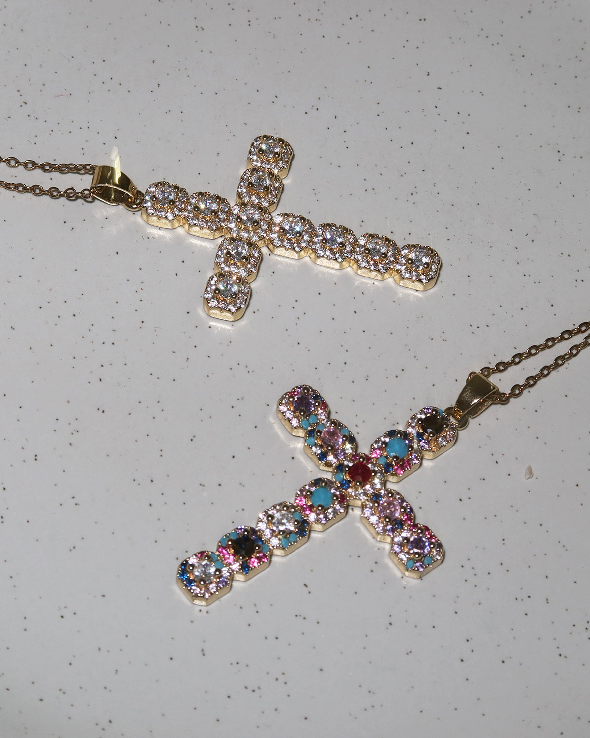 Evangeline Colorful Cross Golden Pendant Necklace