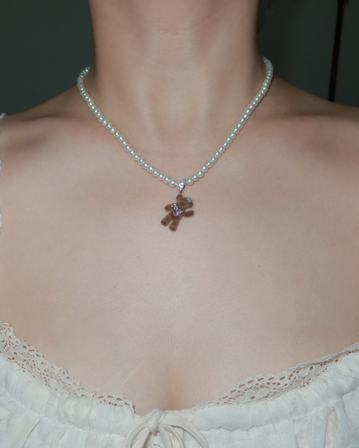 Wendy Cute Brown Pearl Beaded Bear Necklace