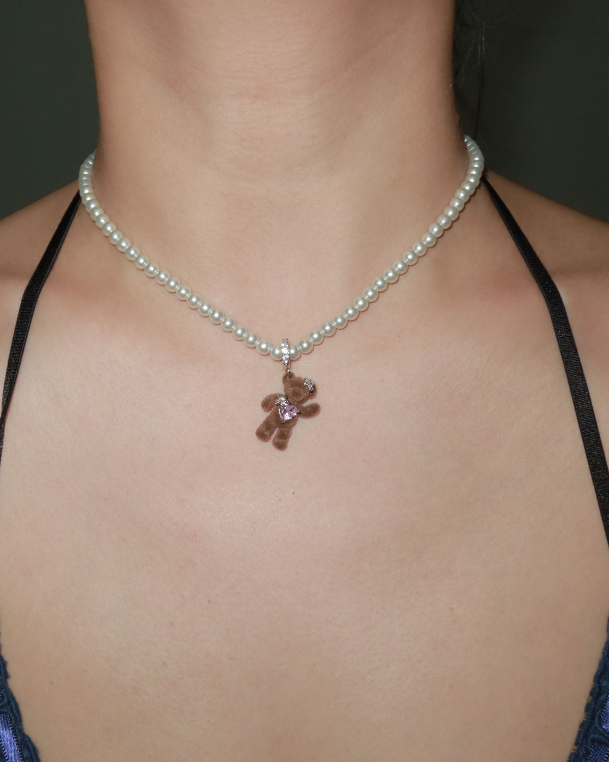 Wendy Cute Brown Pearl Beaded Bear Necklace