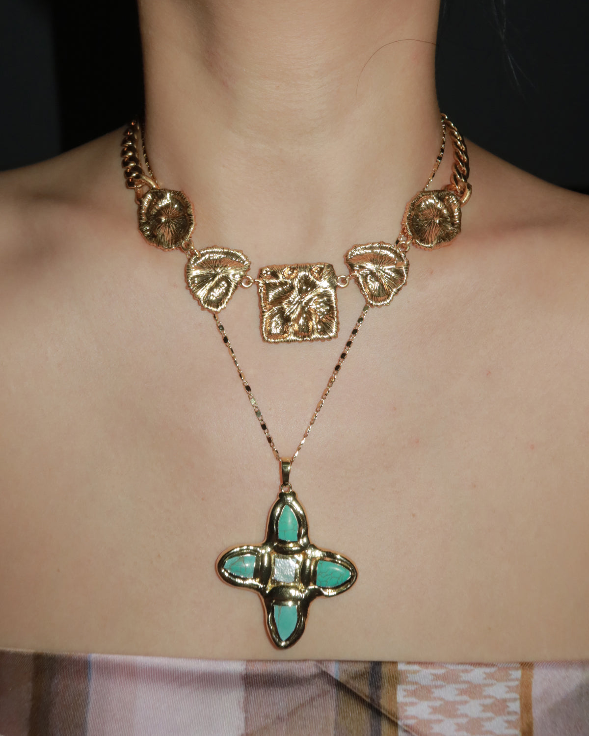 Louise Vintage Geometry Golden Necklace