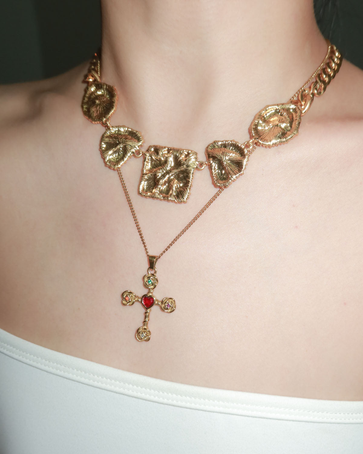 Carnelian Rose Corss Golden Necklace