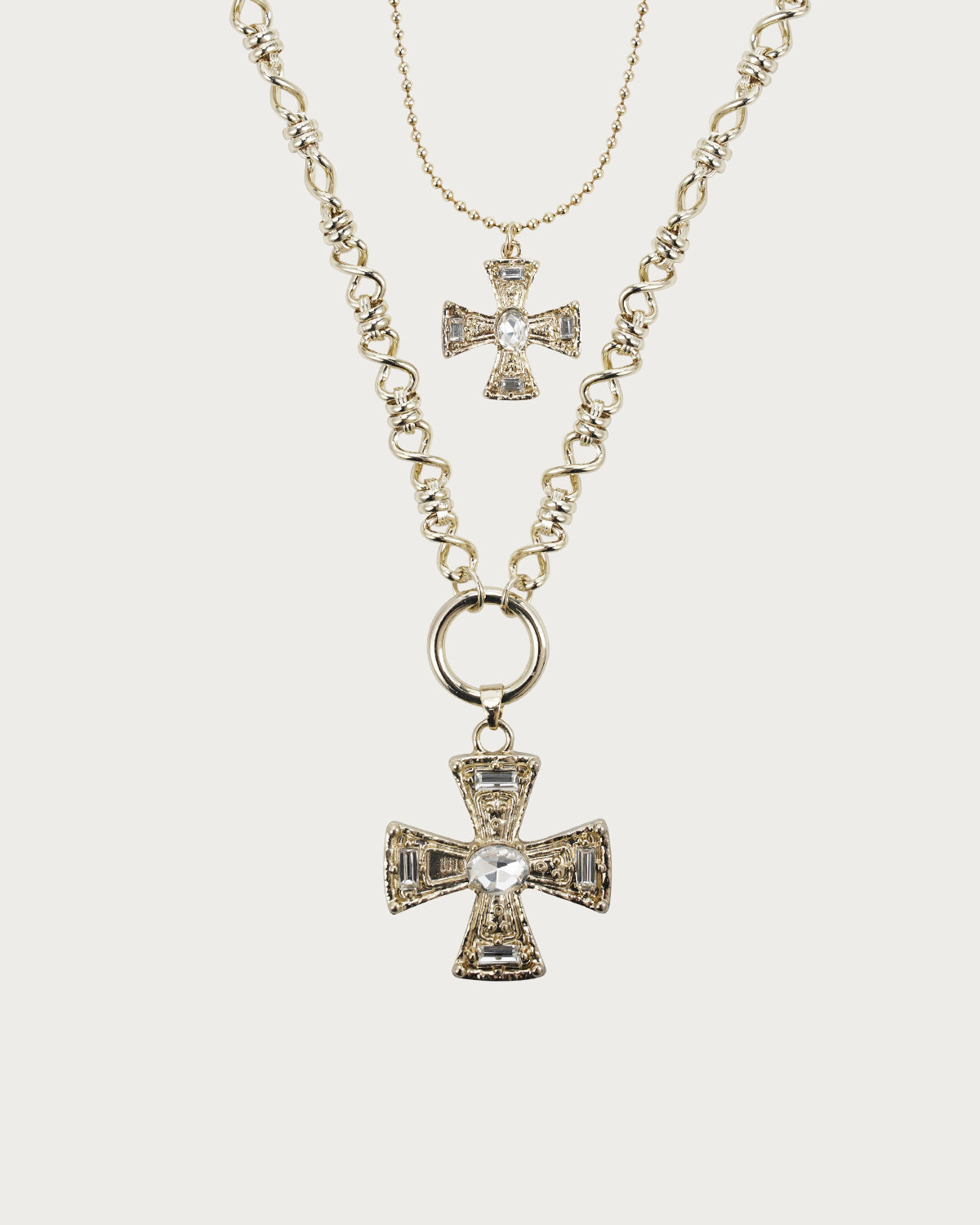 Zenobia Cross Double Layer Silver Necklace
