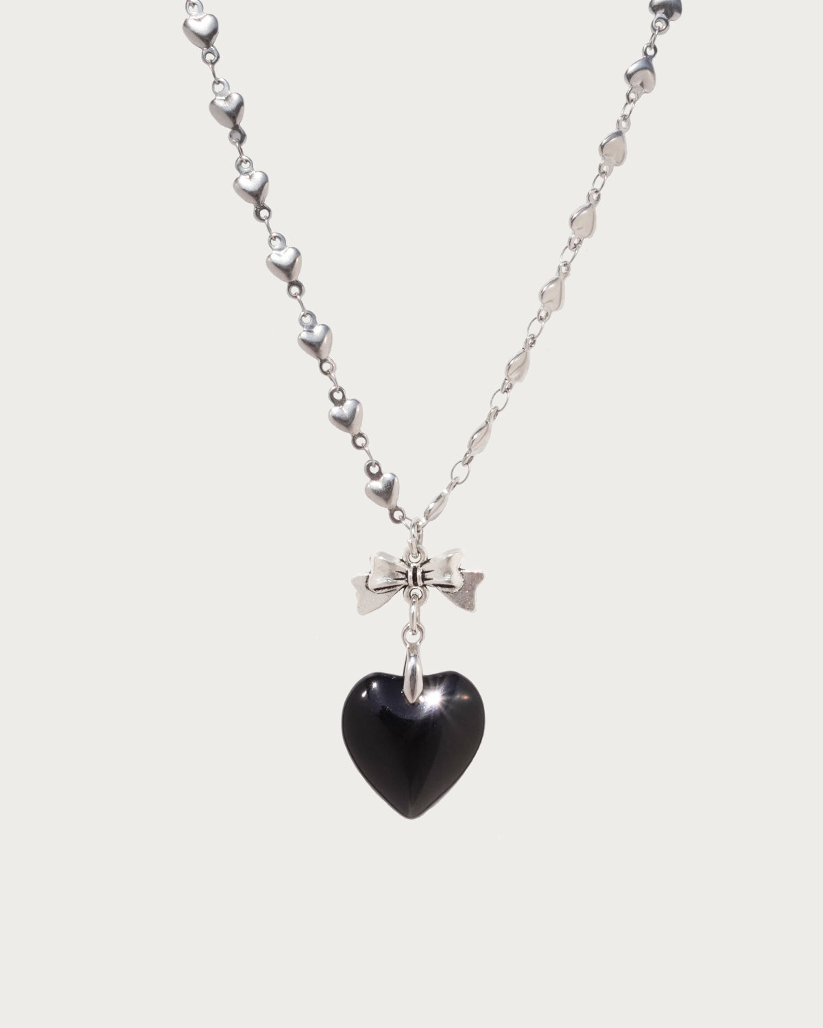 Ingrid Black Heart Bow Pendant Silver Necklace