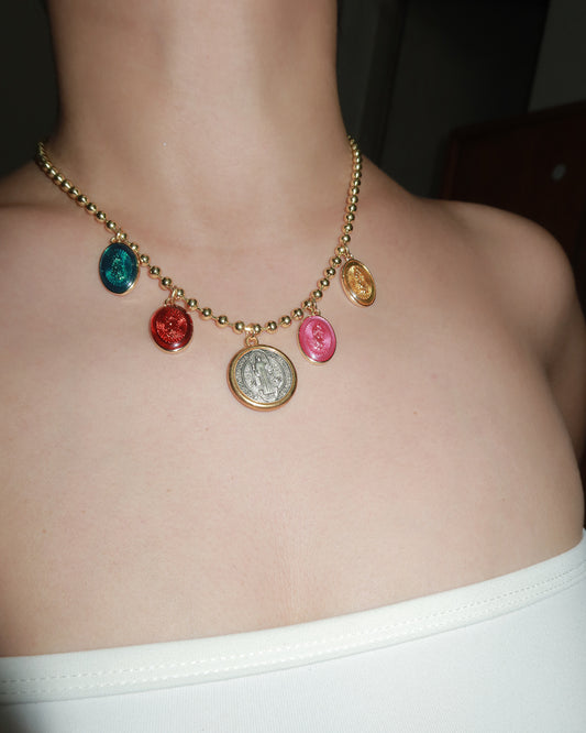 Bridget Jesus Colorful Golden Beaded Pendant Necklace