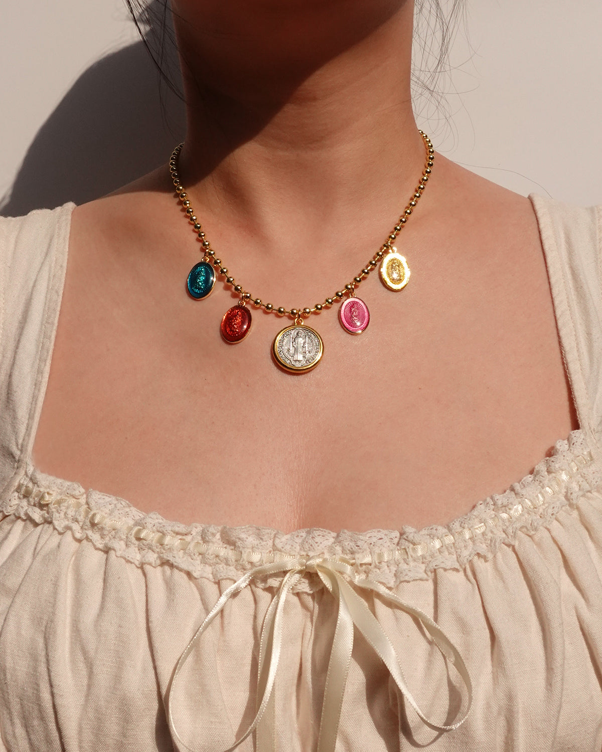Jesus Colorful Golden Beaded Pendant Necklace
