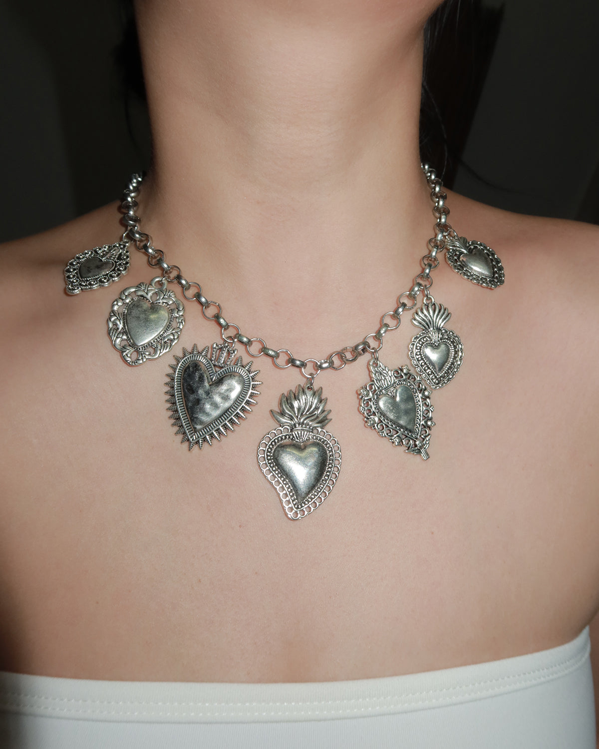 Frederica Vintage Heart Silver Necklace