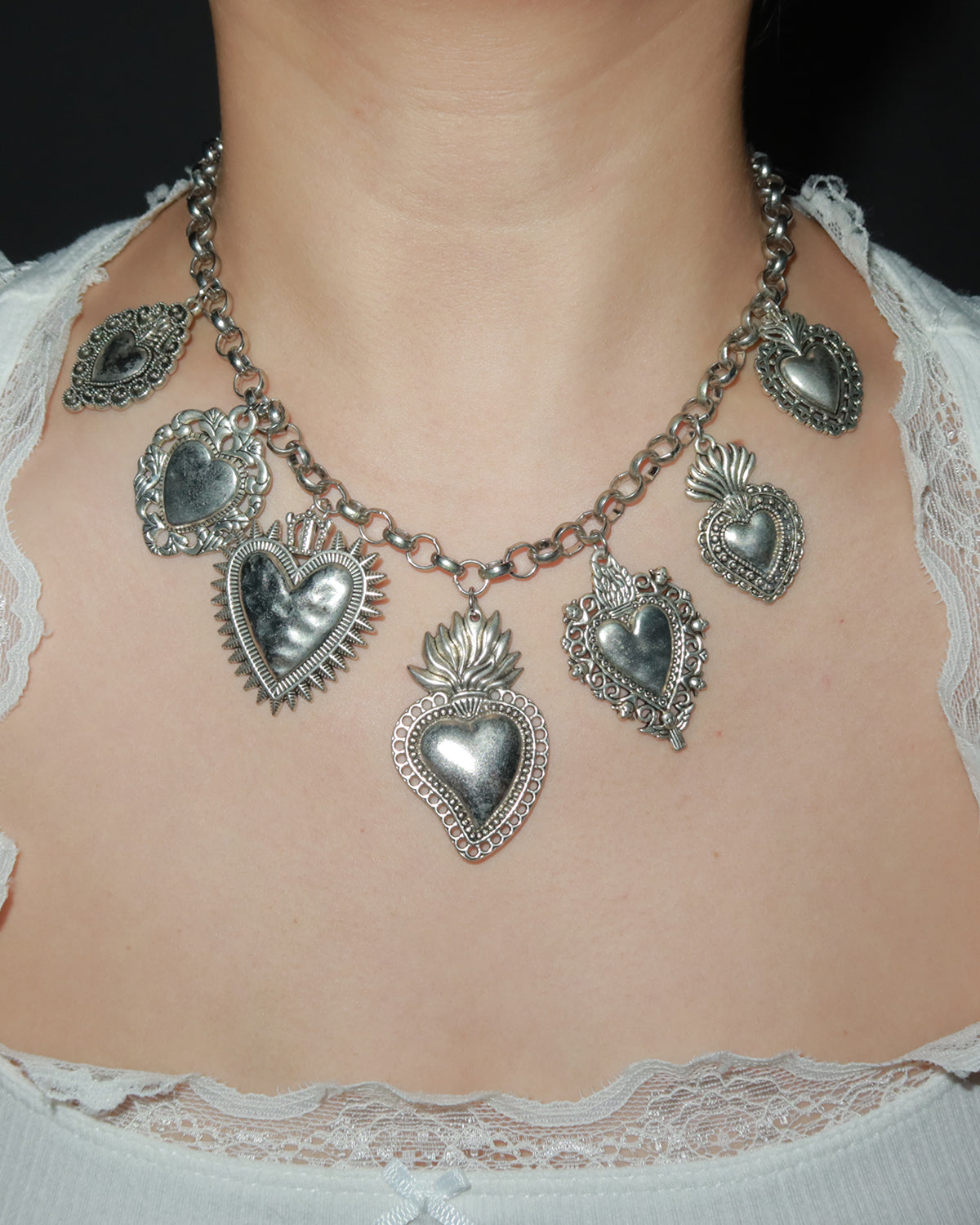 Frederica Vintage Heart Silver Necklace