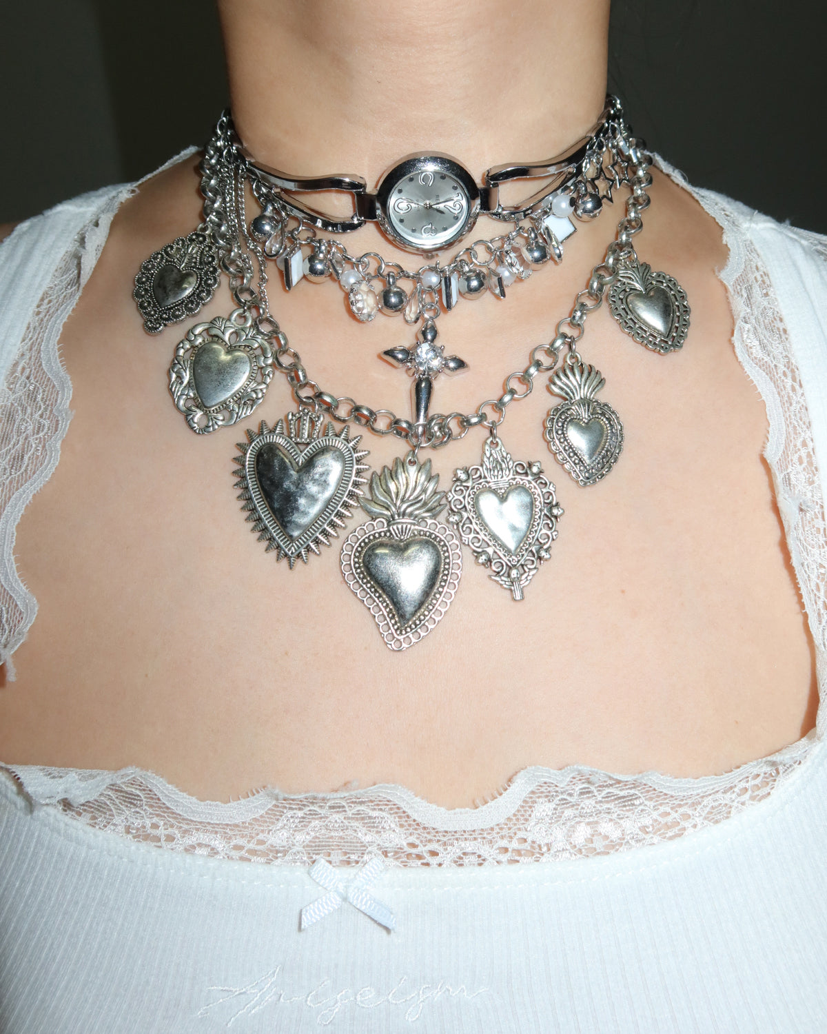 Frederica Vintage Heart Silver Necklace