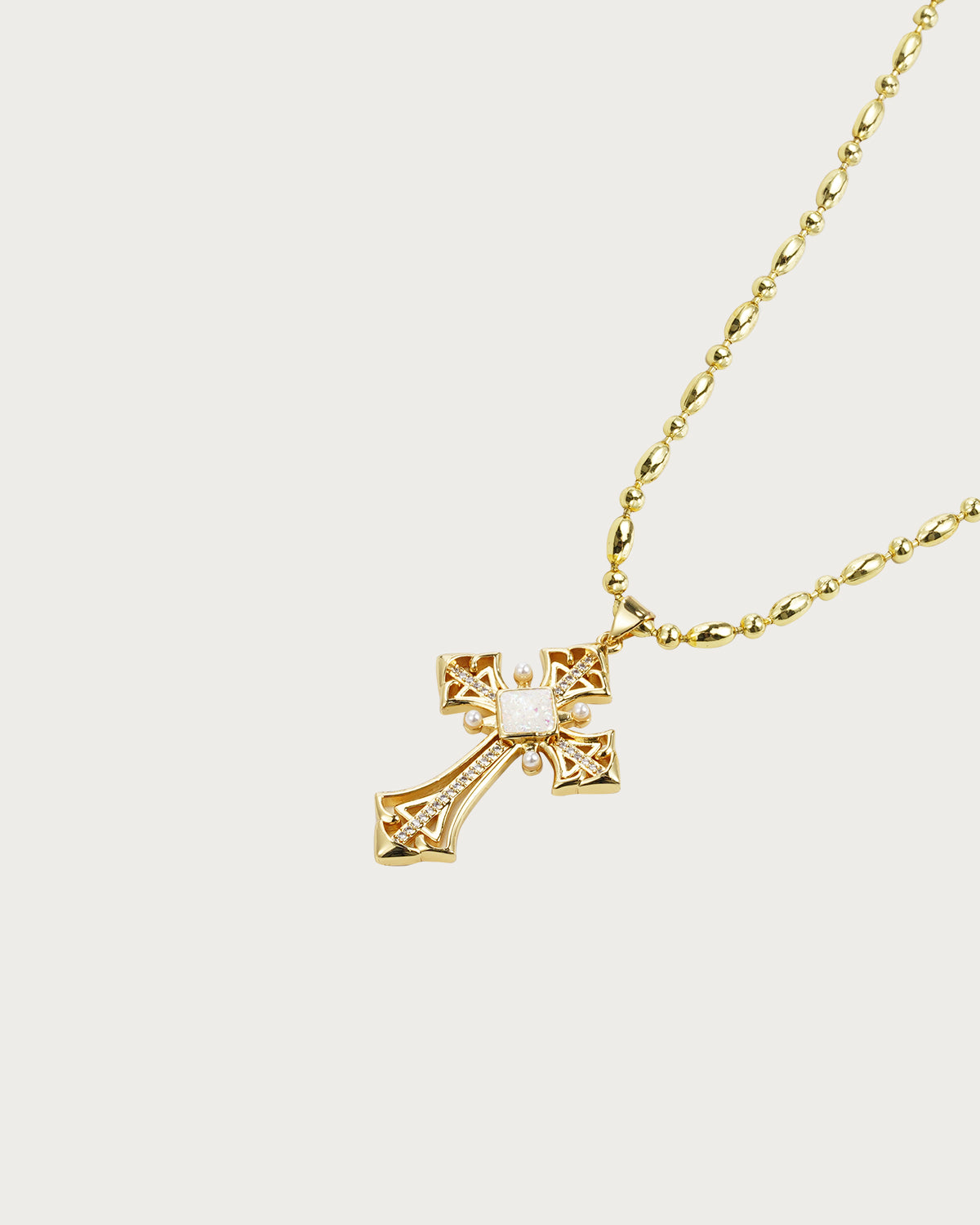Audrey Vintage Cross Golden Beaded Pendant Necklace(4 Colors)
